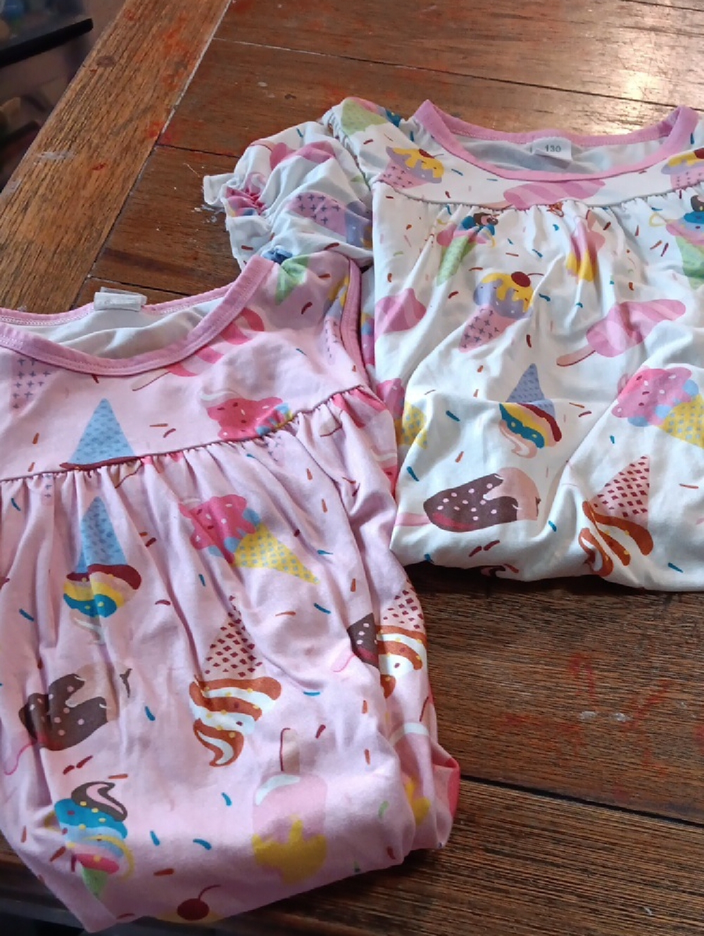 Girls' Ice Cream Print Pink & White Pajama Set
